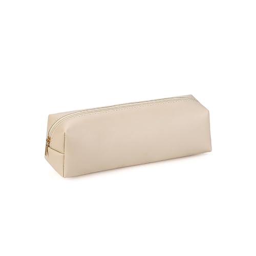 Yawdil Estudiante Material Escolar Gran Capacidad PU Cuero Lápiz Bolsa de Papelería Estuche de Almacenamiento Caja de Almacenamiento Cremallera Bolsa de Lápiz, beige, Beige
