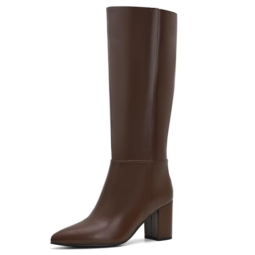 Image of Shoe'N Tale Knee High Boots for Women Chunky Block Heel Fall Winter Pointed Toe Boots