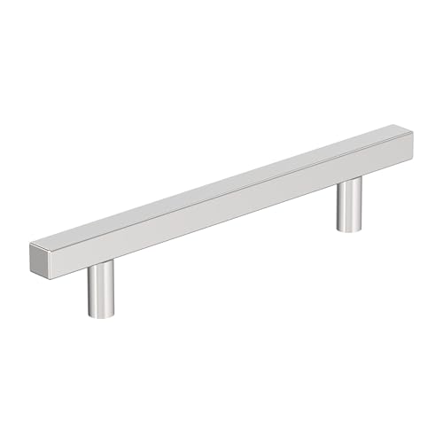 Image of Amerock 25 Pack 5-1 /16 inch Bar Pulls Square Polished Chrome Drawer Pull | 5-1 /16 inch (128mm) Center-to-Center Mounting Distance and 7-3 /8 inches Overall Length, Durable Zinc Cabinet Hardware