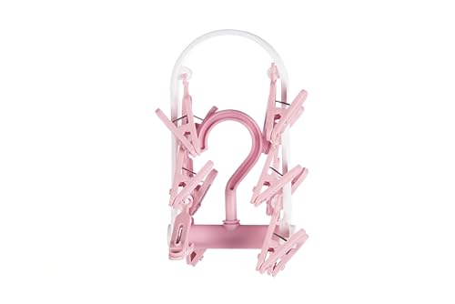 Image of Cloth Drying Hanger 12 Clips,360 Degree Portable and Foldable Clips,Baby Clothes, Clothes Drying Stand,Indoor Clothes, Space Saving Hanger, Travel Safe (Pink)