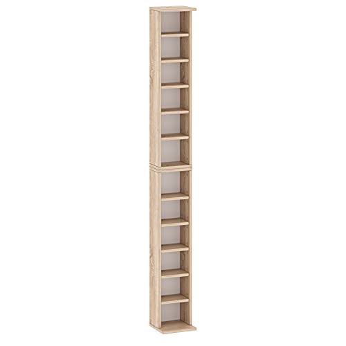 GLmeble - Armoire multimédia Fixe et Durable - 11 étagères Variables, Espace pour 204 CD ou 72 DVD par étagère, Dimensions ergonomiques (Blanc)… (183 Hauteur chêne Sonoma)