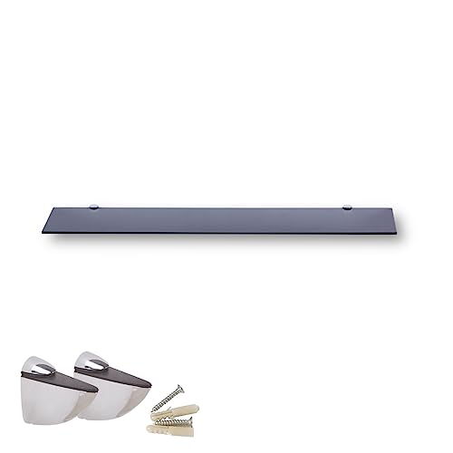 Euro Tische Mensola da parete in Vetro 80cm, Mensola a Parete per Bagno, Mensole Doccia Bagno, Mensola Bagno in Vetro con Vetro di Sicurezza Temperato 6mm, Varie Misure (Nero)