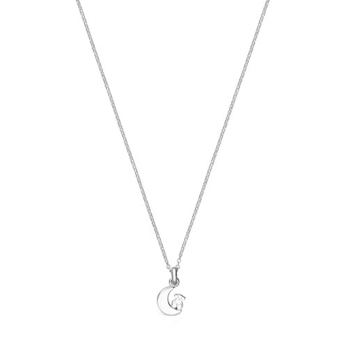 TOUS Collar de Plata de Primera Ley para Mujer con Colgante de Luna de 12 mm, 45 cm de Largo, Delicado y Elegante, Colección Nocturne