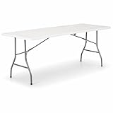 6ft Heavy Duty Folding Table | Large 180×70cm Portable Trestle Table for Catering Camping Parties BBQ Garden & Indoor/Outdoor Use | Foldable with Carry Handle (White)
