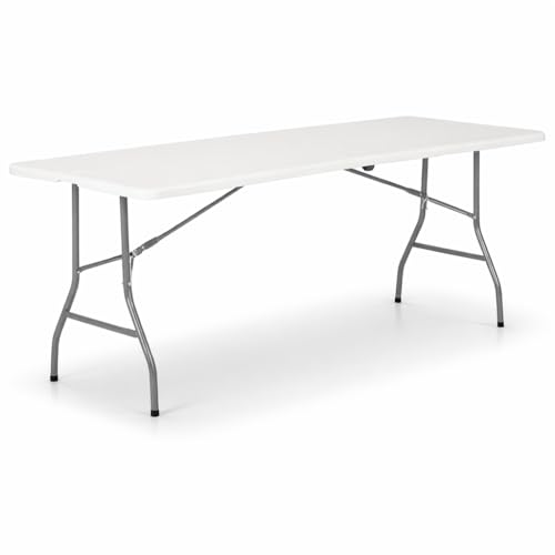 6ft Heavy Duty Folding Table | Large 180×70cm Portable Trestle Table for Catering Camping Parties BBQ Garden & Indoor/Outdoor Use | Foldable with Carry Handle (White)