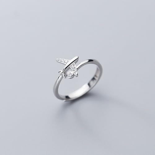 CZ Airplane 925 Sterling Silver Statement Ring for Women Girls Adjustable Expandable Open Wrap Finger Rings Comfort Fit Dainty Cute Dainty Airline Flight Jewelry Gift Souvenir4