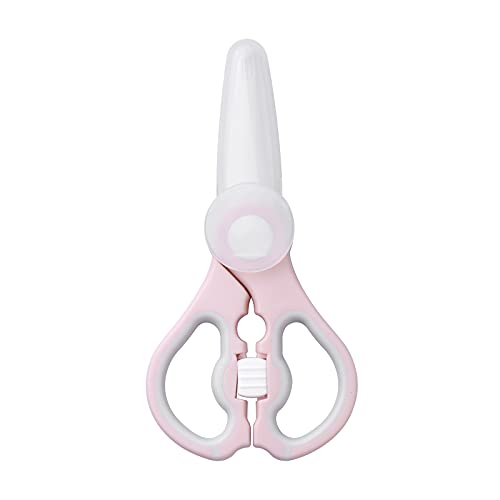 MINAGOO Ceramic Premium Portable Baby Food Scissors,Healthy Kitchen Shears,Children Safety Food Cutter, with Cover 2 PACK (Pink and Blue)