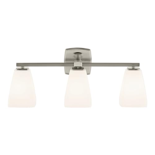 Image of Kichler Marant 21.25 inch 3-Light Bathroom Vanity Light Fixture with Opal Glass in Brushed Nickel for Mirror, Modern Wall Mount Lighting (21.25 inch W x 9.5 inch H), 55216NI