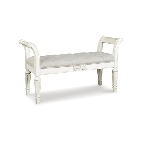 Signature Design by Ashley Realyn French Country Upholstered Tufted Accent Bench, Antique White