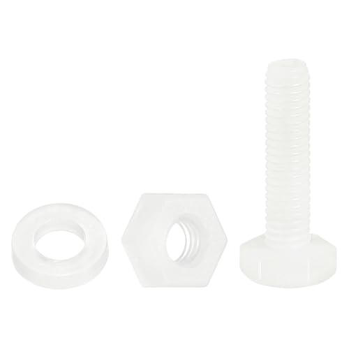 QUARKZMAN 300 Stück/100 Sets Nylon Sechskantschrauben M3 x 12mm Vollgewinde Kunststoffschrauben Und Muttern Mit Unterlegscheiben Für Maschinen Elektronik Industriezubehör Weiß