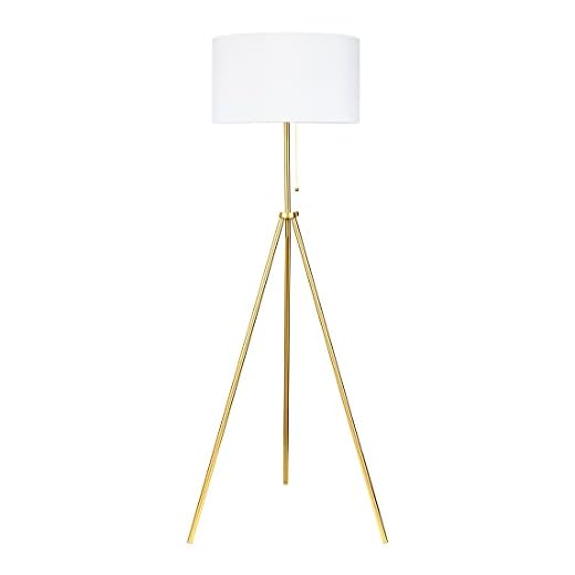 O’Bright Tripod Floor Lamp, Adjustable in Height, 100% Metal Body with Linen Drum Shade, E26 Socket, Bedside Lamp, Standing Light for Living Room, Bedroom, Office, Antique Brass