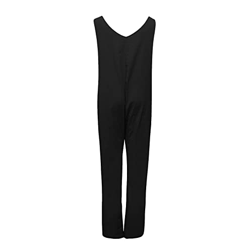 Linen Overalls for Women Summer Loose Fit Straight Leg Plain Long Leg Jumpsuits Pant Unitard Women 2025 Fashion Y2K4