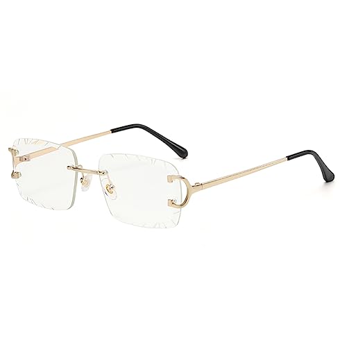 kachawoo Rahmenlose Rechteck Sonnenbrille Randlose Sonnenbrille mit gravierten Kanten Braun Blau Grau Sonnenschirme Unisex (gold with clear)