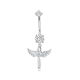 PROESS Piercing para ombligo, diseño de alas de ángel de plata de ley 925, joyería hipoalergénica, regalo para mujer
