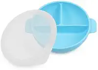 Prato/Tigela em silicone com tampa e divisórias para bebês. Azul