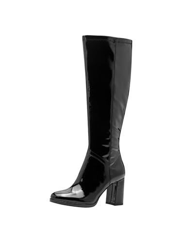 Tamaris Femme Damen Long Boot Heel 1-25553-45 Botte Haute Jusqu'au Genou, Noir Verni, 38 EU
