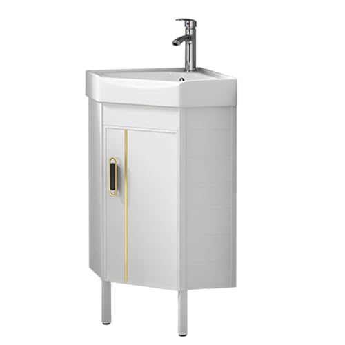 Mueble baño con lavabo suspendido de esquina de 38cm con grifo para espacio pequeño 2
