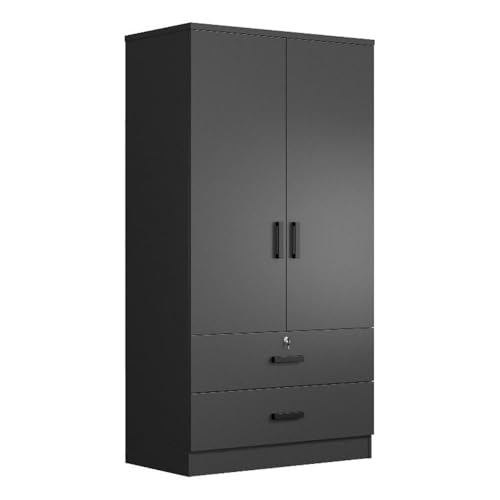 Better Home Products Grace Wood 2-Door Wardrobe Armoire with 2-Drawers in Black