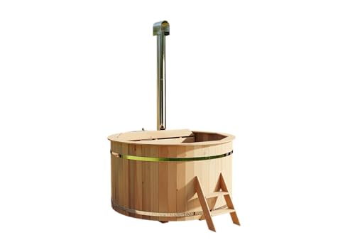 FinnTherm Holz Badefass Bergen, Hot Tub Ø 180 x 110 cm, inkl. Edelstahl- Ofen 22 kW und Einstiegsleiter, 5- 6 Personen, Schwimmbecken, Badebottich, Sprudelbad-7