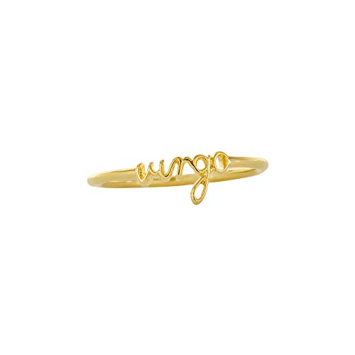 Columbus 14K Gold Plated Zodiac Script Ring - Dainty Everyday Letter Word Stacking Ring - Meaningful Jewelry for Women (Virgo, 6)