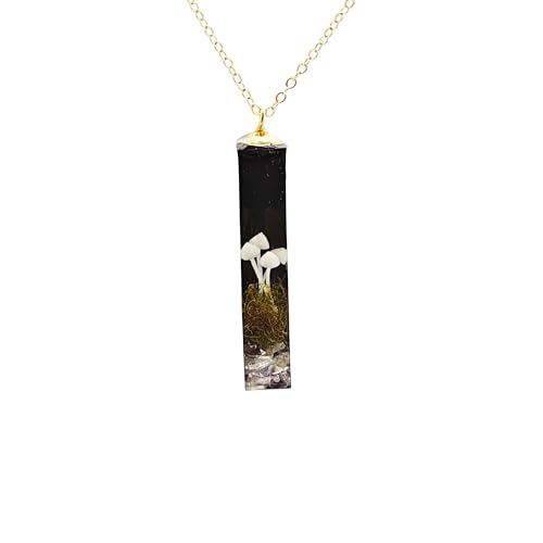 Cairui Design Champignon 3D Forêt Paysage Noir Cube Résine Plaqué Or 18k Chaîne Colliers avec pendentifs Femmes Handmade