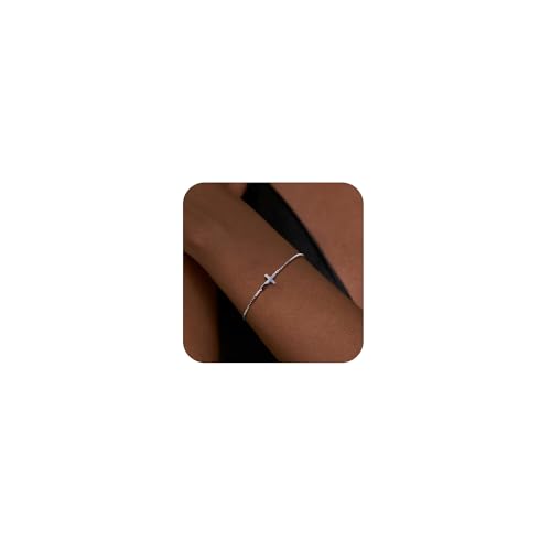18K Gold Plated Sideways Cross Bracelets for Women Adjustable Stainless Steel Small Cross Chain Charm Faith Jewelry Religious Minimalist Gift - Main Image