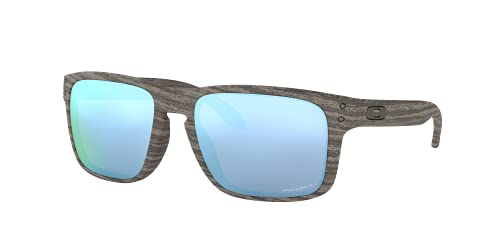 Oakley Men's OO9102 Holbrook Square Sunglasses, Woodgrain/Prizm Deep Water Polarized, 57 mm