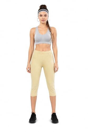 Image of TRASA Women's Cotton Capri Leggings, Stretchable 3 /4 Length Crop Pants, Comfortable, Plus