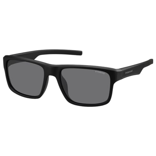 Polaroid Sunglasses Men's PLD 3018/S Rectangular Sunglasses, Matte Black/Polarized Gray Blue Mirrored, 55mm, 18mm