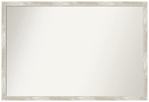 Amanti Art Silver Bathroom Mirror for Over Sink, 26x38 Crackled Metallic Narrow Rectangle Vanity Mirror, Large Casual Frame, Hangs Horizonally and Vertically, Bathroom Wall Decor, Non-Beveled Edge