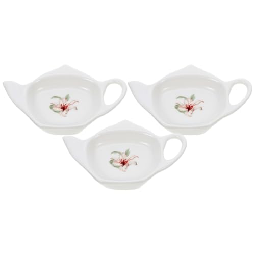 BESPORTBLE Lot de 3 Dessous de Tasse en Céramique Forme Théière Petit Plat à Sachets de Thé Décoratif Blanc Porte-Sachets de Thé Domestique