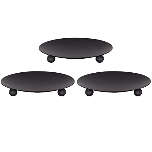 Candle Holder Decorative Iron Plate,Candle Stand For Led & Wax Candles,Spa,Bathroom,Weddings,4.33X0.78Inch,Set Of 3 (Matte Black) #TOP25