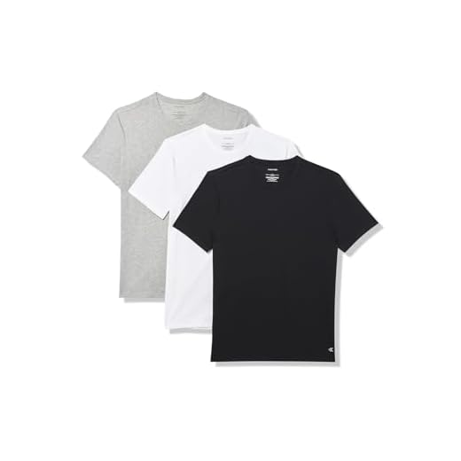 Calvin Klein Pacote com 3 camisetas masculinas de algodão elástico, Preto, cinza mesclado, branco, M