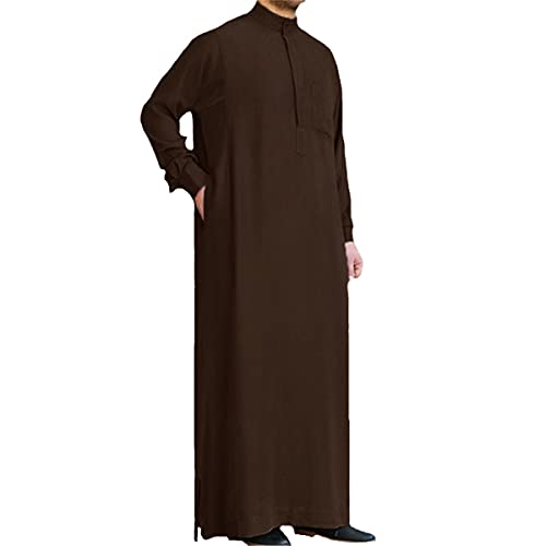 Kaftan musulman homme marron grande taille XXXXL djellaba arabe manches longues