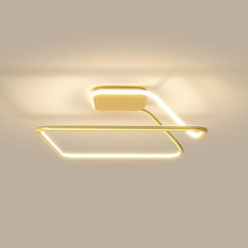 BQULLIQD Household Indoor Square Flush Mount Ceiling Light, 3-Color Dimming Saving Ceiling Lamp, Easy Installation Lanterns Lighting for Bedroom, Living Room Lighting Fixtures(Gold,42cm)
