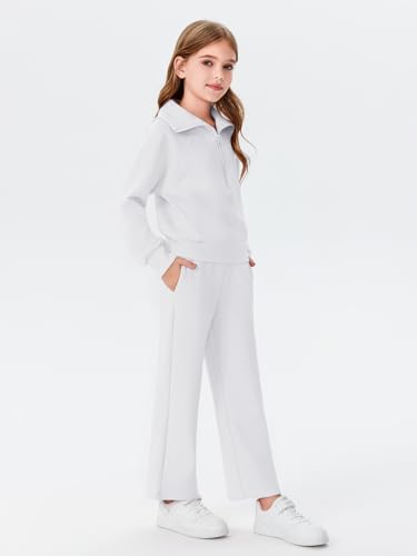 Image of Haloumoning Girls 2 Piece Outfits Sweatsuit Half Zip Long Sleeve Sweatshirts Sweatpants Tracksuit Sets 5-14 years