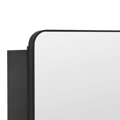 Image of IDYLLOR Black Bathroom Mirror Medicine Cabinet with Round Corner Framed Door 30 x 25.6 inch, Recessed or Surface Mount, with Adjustable Glass Shelves