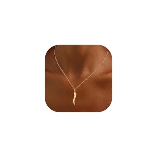 U7 Italian Horn Pendant Necklace Gold Plated Corno Horn Necklaces Lucky Charm Protection Jewelry for Men Women