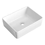 KES Rectangular Bathroom Vessel Sink White 19x15 Inches Rectangle Above Counter Countertop Porcelain Ceramic Vanity Sink, BVS110