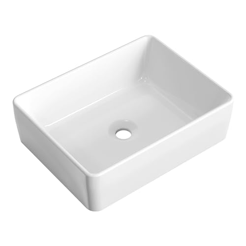 Image of KES 19x15 Inches Rectangular Bathroom Vessel Sink, White Rectangle Above Counter Countertop Porcelain Ceramic Vanity Sink, BVS110