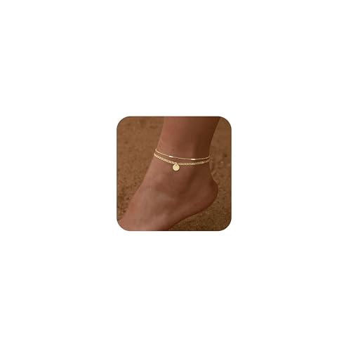 Image of Initial Ankle Bracelets for Women 14K Gold Plated Dainty Layered Round Letter Anklets Beach Jewelry Gift
