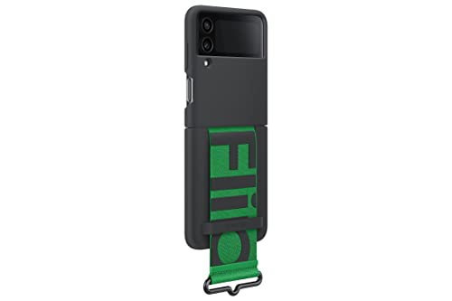 Image of SAMSUNG Galaxy Z Flip 4 Silicone Strap Cover, Protective Phone Case with Finger Grip, Matte Finish, Soft Surface, Handheld Design, US Version, Black