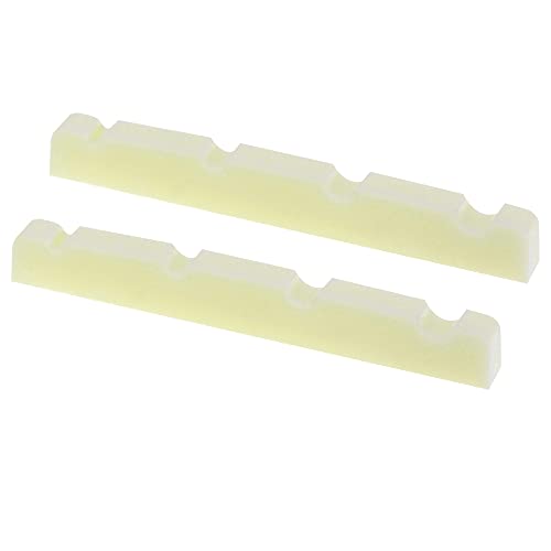 Musiclily Pro Urea Resin Plastic 40mm Slotted Jazz Bass Nuts Flat Bottom for 4-string J Bass, Ivory(Set of 2) - Image 3