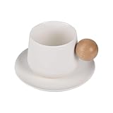 Photo Gallery wait fly tazza da caffè con manico in ceramica e legno con piattino, 230 ml, colore bianco, confezione da 2 Photo Gallery wait fly tazza da caffè con manico in ceramica e legno con piattino, 230 ml, colore bianco, confezione da 2