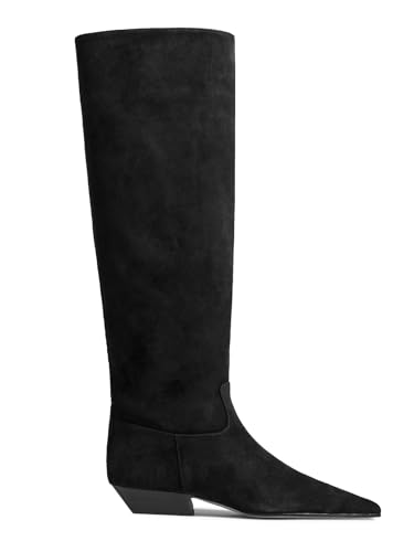 Coutgo Womens Knee High Boots Square Toe Chunky Block Low Heel Long Boots Side Zipper Fall Winter Shoes
