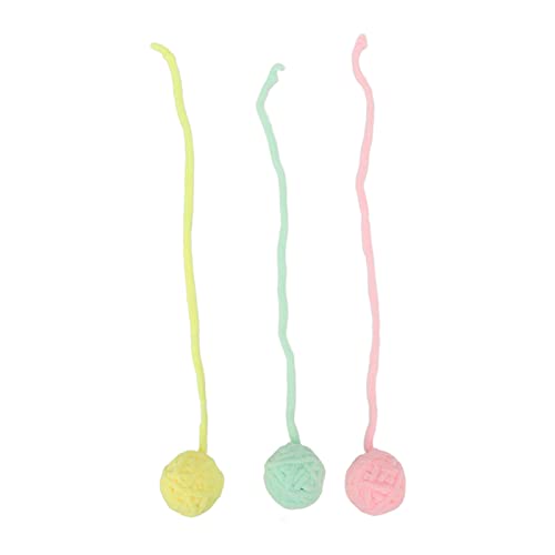 JOROBURO 3Pcs Cat Plush Ball, Interactive Cat Fuzzy Chew Balls with Bells, Fun Adorable Colorful Cat Ball Toys Playing Soft Plush Bouncy Ball Toys for Indoor Cats Kitten (Pure Color)