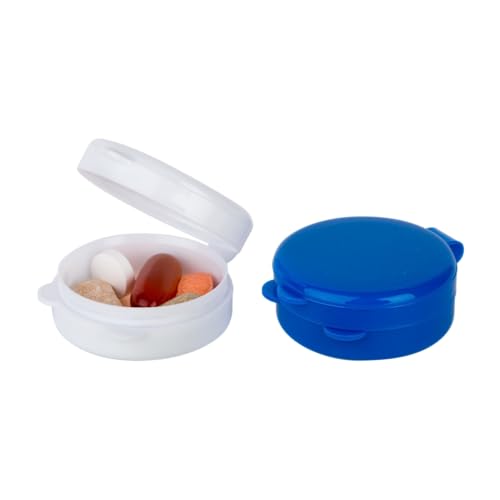 Image of EZY DOSE Daily Round Pocket Pharmacy, Portable On-The-Go, Pill Box, Organizer and Vitamin Containers, Snap Shut Lids, Perfect For Traveling, Colors May Vary, 2 Pack, BPA Free