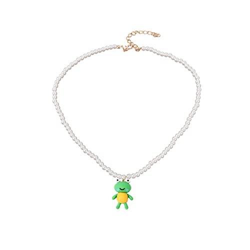 Cute Frog Pendant Necklace Multicolor Beaded Pearl Chain Frog Necklaces for Women Cartoons Animal Frog Pendants Necklace Girls Gift Jewelry