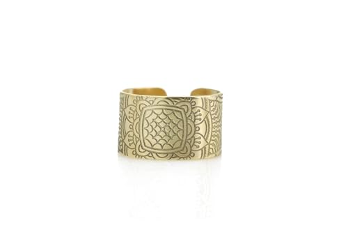 Bague Mandala gravée large manchette ajustable contre le stress quotidien
