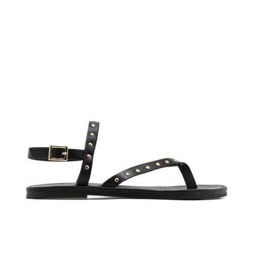 Sandales plates en cuir cloutées noir Porronet nu-pieds d'été confortables